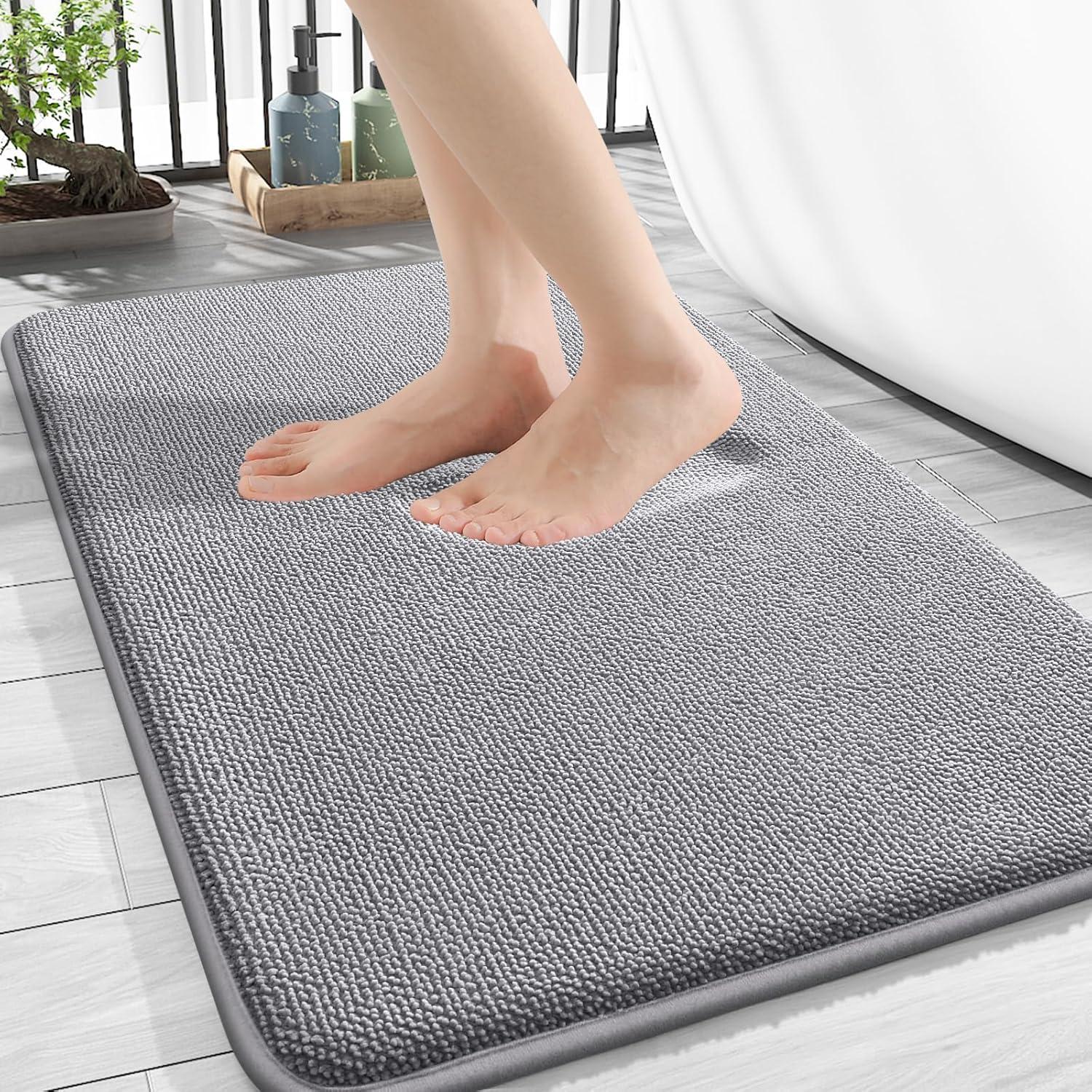 imageOLANLY Thick Memory Foam Bath Mat Rug 30x20 Extra Soft Absorbent Bathroom Rugs Quick Dry Bath Mats NonSlip Machine Washable Carpet for Bathroom Tub and Shower Home Decor Accessories GreyBeige
