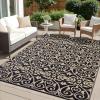 imageOLANLY Outdoor Rug Waterproof 5x8 ft Clearance Reversible Outdoor Plastic Straw Rug with Floral Pattern RV Mat for Patio Camping Balcony Deck Backyard Black ampamp WhiteBlack  Beige