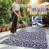 imageOLANLY Outdoor Rug Waterproof 5x8 ft Clearance Reversible Outdoor Plastic Straw Rug with Floral Pattern RV Mat for Patio Camping Balcony Deck Backyard Black ampamp WhiteNavy Blue  White