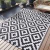 imageOLANLY Waterproof Outdoor Rug 9x12 ft Outdoor Plastic Straw Rug for Camping RV Mat Outside Outdoor Carpet for Porch Deck Backyard Balcony Picnic Grey ampamp WhiteBlack  White