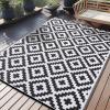 imageOLANLY Waterproof Outdoor Rug 9x12 ft Outdoor Plastic Straw Rug for Camping RV Mat Outside Outdoor Carpet for Porch Deck Backyard Balcony Picnic Grey ampamp WhiteBlack  White