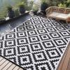 imageOLANLY Waterproof Outdoor Rug 9x12 ft Outdoor Plastic Straw Rug for Camping RV Mat Outside Outdoor Carpet for Porch Deck Backyard Balcony Picnic Grey ampamp WhiteBlack  White
