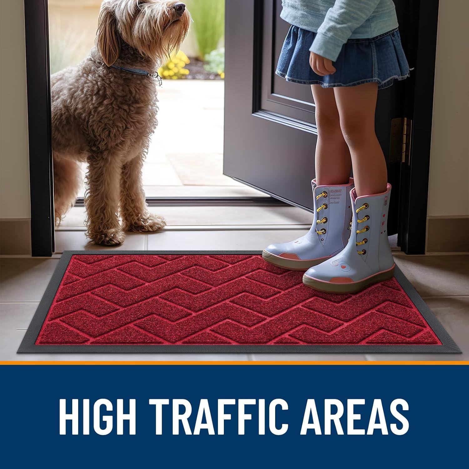 imageOLANLY Front Door Mat Indoor Outdoor Entrance Waterproof AllSeason AllWeather Welcome Doormat Sturdy Natural Rubber Low Profile Easy Clean Patio Porch Entryway Outside Floor Mat 295x17 BlackWine Red