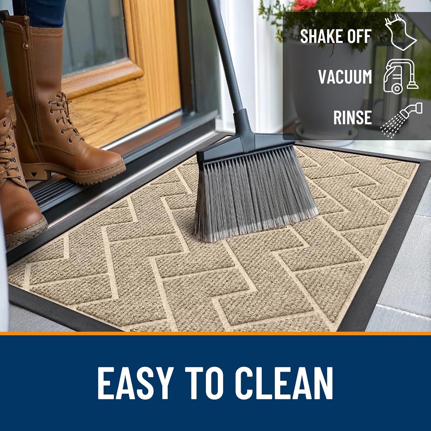 imageOLANLY Front Door Mat Indoor Outdoor Entrance Waterproof AllSeason AllWeather Welcome Doormat Sturdy Natural Rubber Low Profile Easy Clean Patio Porch Entryway Outside Floor Mat 295x17 BlackBeige