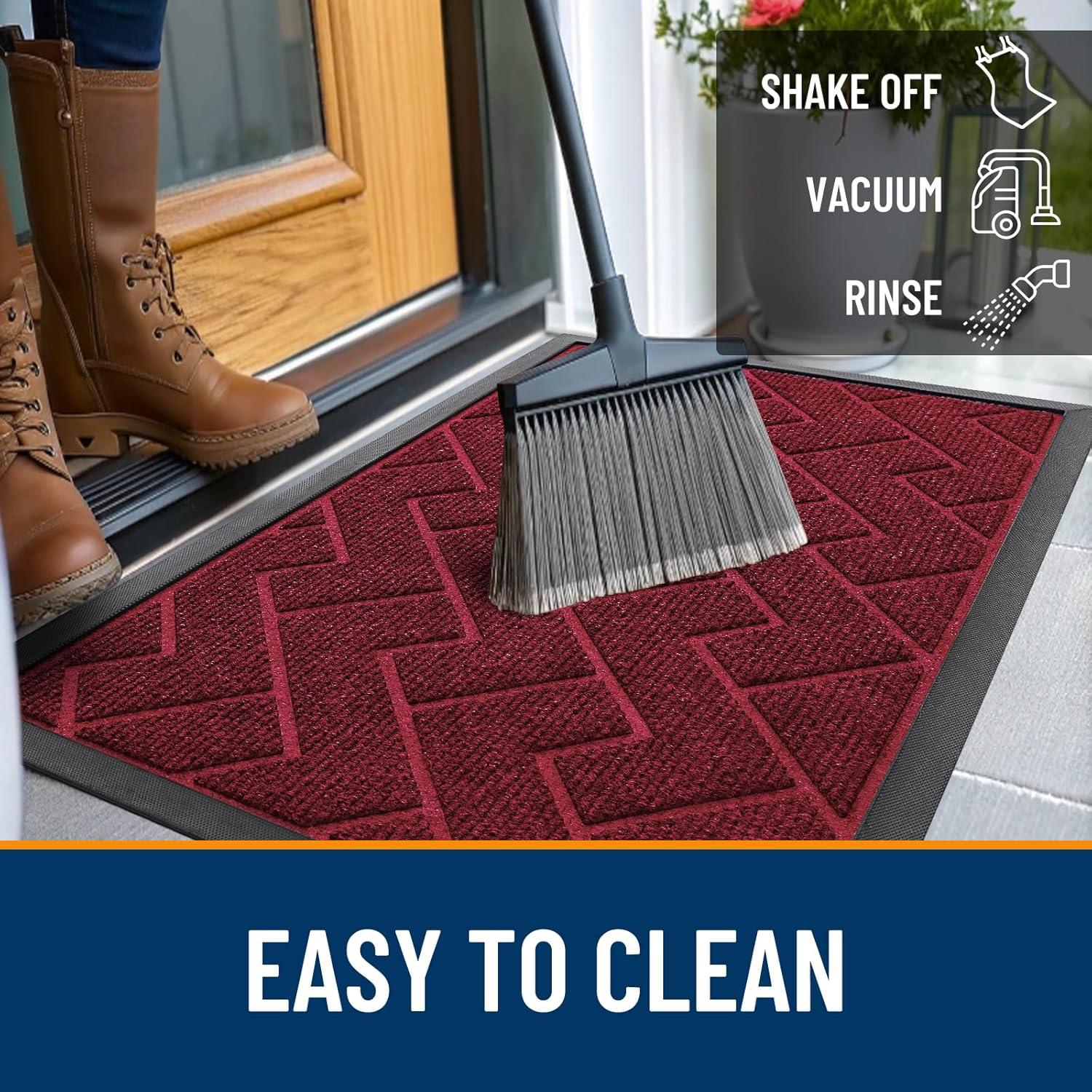 imageOLANLY Front Door Mat Indoor Outdoor Entrance Waterproof AllSeason AllWeather Welcome Doormat Sturdy Natural Rubber Low Profile Easy Clean Patio Porch Entryway Outside Floor Mat 295x17 BlackWine Red
