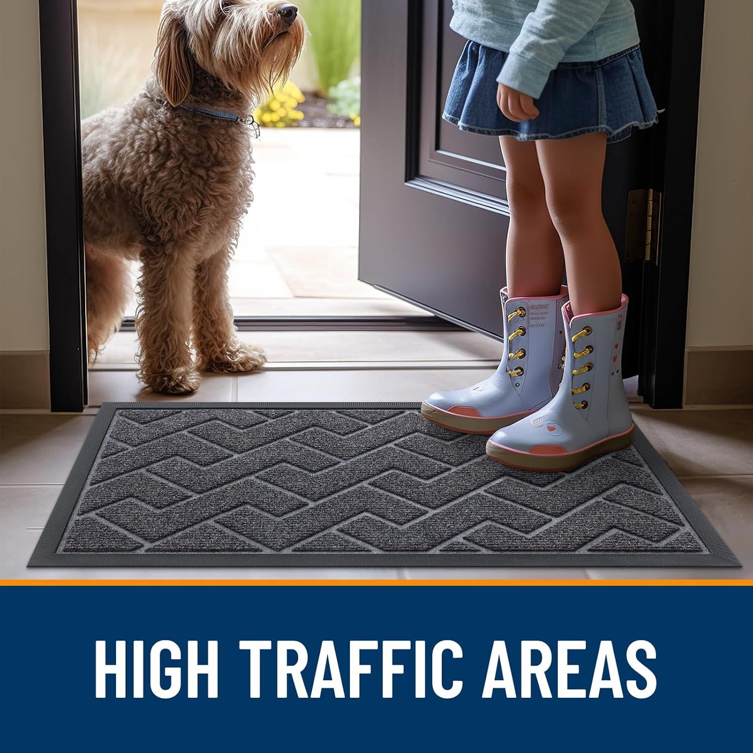 imageOLANLY Front Door Mat Indoor Outdoor Entrance Waterproof AllSeason AllWeather Welcome Doormat Sturdy Natural Rubber Low Profile Easy Clean Patio Porch Entryway Outside Floor Mat 295x17 BlackGrey