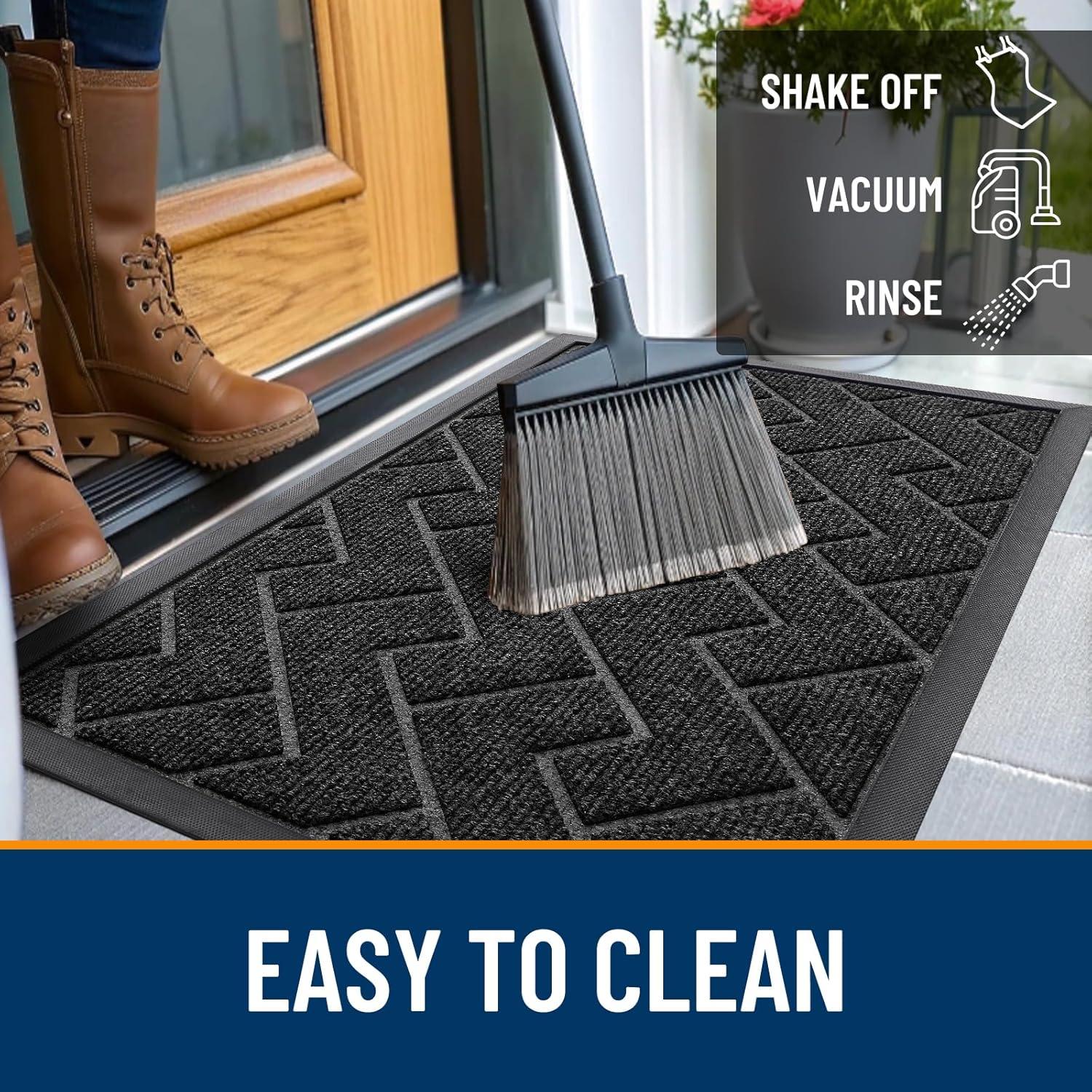 imageOLANLY Front Door Mat Indoor Outdoor Entrance Waterproof AllSeason AllWeather Welcome Doormat Sturdy Natural Rubber Low Profile Easy Clean Patio Porch Entryway Outside Floor Mat 295x17 BlackBlack