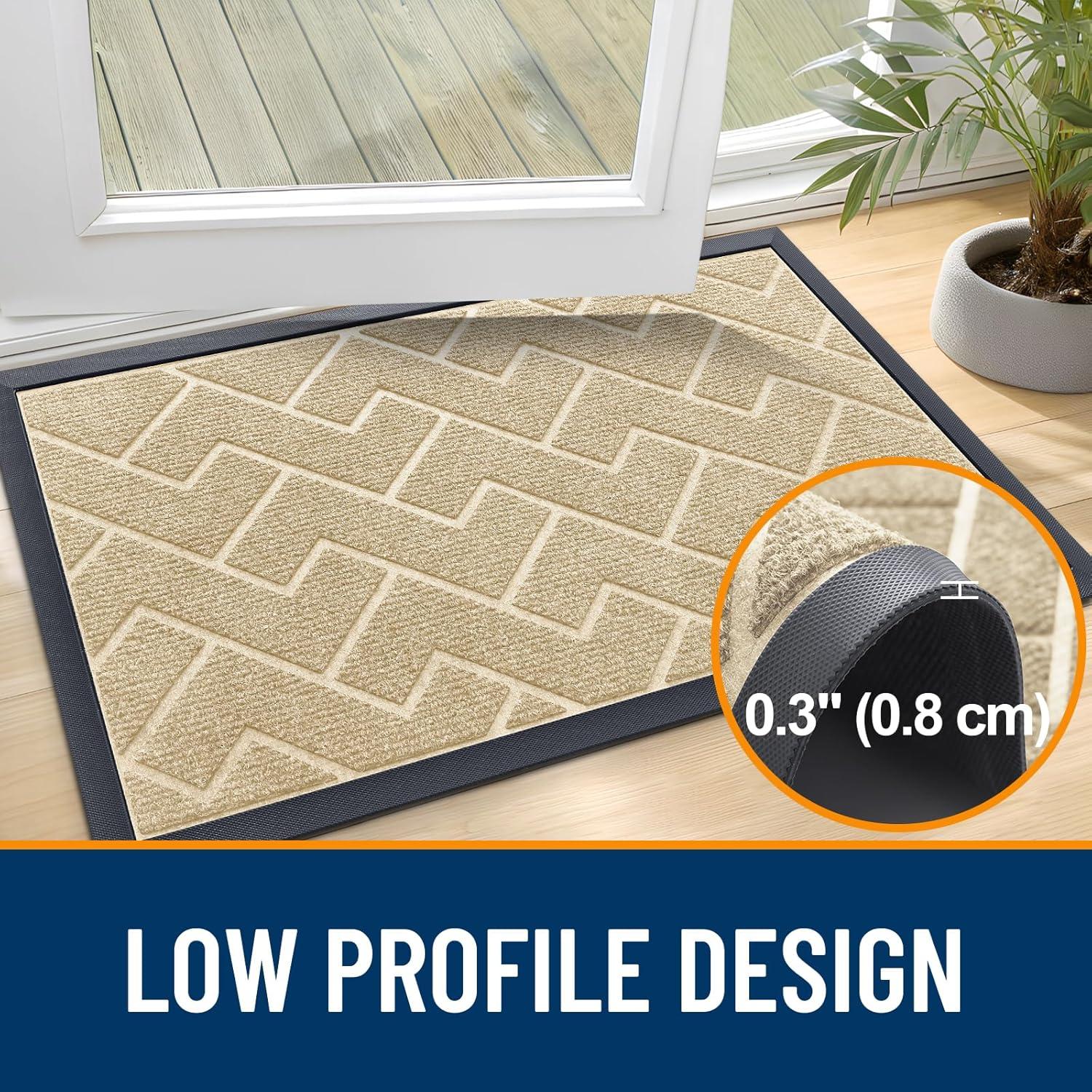 imageOLANLY Front Door Mat Indoor Outdoor Entrance Waterproof AllSeason AllWeather Welcome Doormat Sturdy Natural Rubber Low Profile Easy Clean Patio Porch Entryway Outside Floor Mat 295x17 BlackBeige