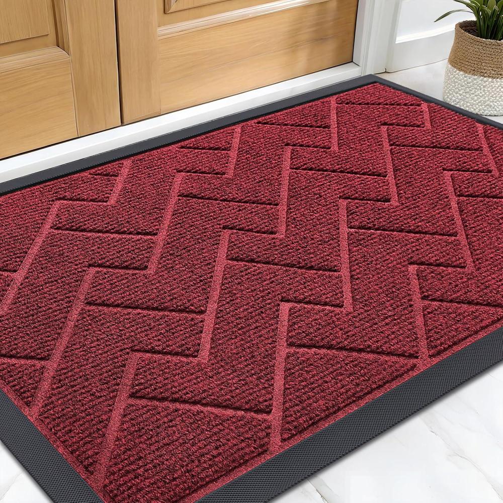 imageOLANLY Front Door Mat Indoor Outdoor Entrance Waterproof AllSeason AllWeather Welcome Doormat Sturdy Natural Rubber Low Profile Easy Clean Patio Porch Entryway Outside Floor Mat 295x17 BlackWine Red