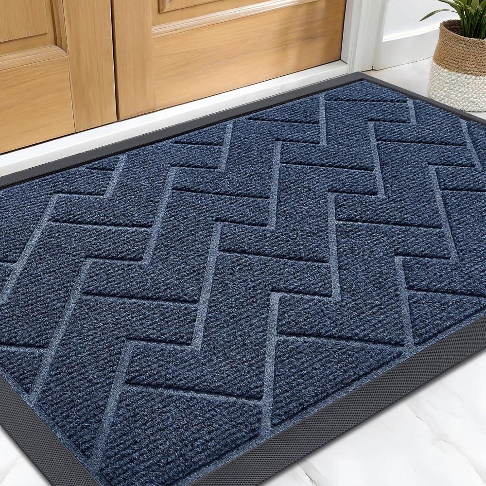 imageOLANLY Front Door Mat Indoor Outdoor Entrance Waterproof AllSeason AllWeather Welcome Doormat Sturdy Natural Rubber Low Profile Easy Clean Patio Porch Entryway Outside Floor Mat 295x17 BlackBlue