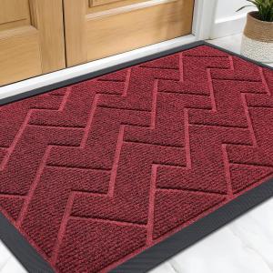 imageOLANLY Front Door Mat Indoor Outdoor Entrance Waterproof AllSeason AllWeather Welcome Doormat Sturdy Natural Rubber Low Profile Easy Clean Patio Porch Entryway Outside Floor Mat 295x17 BlackWine Red