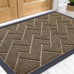 imageOLANLY Front Door Mat Indoor Outdoor Entrance Waterproof AllSeason AllWeather Welcome Doormat Sturdy Natural Rubber Low Profile Easy Clean Patio Porch Entryway Outside Floor Mat 295x17 BlackBrown