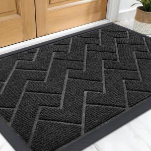 imageOLANLY Front Door Mat Indoor Outdoor Entrance Waterproof AllSeason AllWeather Welcome Doormat Sturdy Natural Rubber Low Profile Easy Clean Patio Porch Entryway Outside Floor Mat 295x17 BlackJet Black