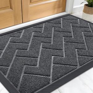 imageOLANLY Front Door Mat Indoor Outdoor Entrance Waterproof AllSeason AllWeather Welcome Doormat Sturdy Natural Rubber Low Profile Easy Clean Patio Porch Entryway Outside Floor Mat 295x17 BlackGrey