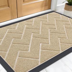 imageOLANLY Front Door Mat Indoor Outdoor Entrance Waterproof AllSeason AllWeather Welcome Doormat Sturdy Natural Rubber Low Profile Easy Clean Patio Porch Entryway Outside Floor Mat 295x17 BlackBeige