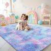 imageOLANLY Area Rugs for Living Room Bedroom Machine Washable 4x59 Feet Soft Fluffy Shaggy Bedside Rug Indoor Floor Carpet for Kids Girls and Boys Dorms Nursery Room Home Decor Aesthetic RainbowPurple Rainbow