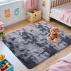 imageOLANLY Area Rugs for Living Room Bedroom Machine Washable 4x59 Feet Soft Fluffy Shaggy Bedside Rug Indoor Floor Carpet for Kids Girls and Boys Dorms Nursery Room Home Decor Aesthetic RainbowLight Grey Tiedye
