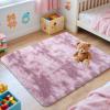 imageOLANLY Area Rugs for Living Room Bedroom Machine Washable 4x59 Feet Soft Fluffy Shaggy Bedside Rug Indoor Floor Carpet for Kids Girls and Boys Dorms Nursery Room Home Decor Aesthetic RainbowDusty Pink Tiedye