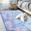 imageOLANLY Area Rugs for Living Room Bedroom Machine Washable 4x59 Feet Soft Fluffy Shaggy Bedside Rug Indoor Floor Carpet for Kids Girls and Boys Dorms Nursery Room Home Decor Aesthetic RainbowPurple Rainbow