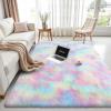 imageOLANLY Area Rugs for Living Room Bedroom Machine Washable 4x59 Feet Soft Fluffy Shaggy Bedside Rug Indoor Floor Carpet for Kids Girls and Boys Dorms Nursery Room Home Decor Aesthetic RainbowRainbow