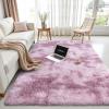 imageOLANLY Area Rugs for Living Room Bedroom Machine Washable 4x59 Feet Soft Fluffy Shaggy Bedside Rug Indoor Floor Carpet for Kids Girls and Boys Dorms Nursery Room Home Decor Aesthetic RainbowDusty Pink Tiedye