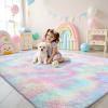 imageOLANLY Area Rugs for Living Room Bedroom Machine Washable 4x59 Feet Soft Fluffy Shaggy Bedside Rug Indoor Floor Carpet for Kids Girls and Boys Dorms Nursery Room Home Decor Aesthetic RainbowRainbow