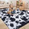 imageOLANLY Area Rugs for Living Room Bedroom Machine Washable 4x59 Feet Soft Fluffy Shaggy Bedside Rug Indoor Floor Carpet for Kids Girls and Boys Dorms Nursery Room Home Decor Aesthetic RainbowBlackwhite Tiedye