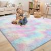 imageOLANLY Area Rugs for Living Room Bedroom Machine Washable 4x59 Feet Soft Fluffy Shaggy Bedside Rug Indoor Floor Carpet for Kids Girls and Boys Dorms Nursery Room Home Decor Aesthetic RainbowRainbow