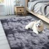 imageOLANLY Area Rugs for Living Room Bedroom Machine Washable 4x59 Feet Soft Fluffy Shaggy Bedside Rug Indoor Floor Carpet for Kids Girls and Boys Dorms Nursery Room Home Decor Aesthetic RainbowLight Grey Tiedye