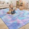 imageOLANLY Area Rugs for Living Room Bedroom Machine Washable 4x59 Feet Soft Fluffy Shaggy Bedside Rug Indoor Floor Carpet for Kids Girls and Boys Dorms Nursery Room Home Decor Aesthetic RainbowPurple Rainbow