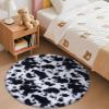 imageOLANLY Rainbow Round Rugs for Bedroom  Machine Washable 4x4 Feet Circle Area Rugs for Living Room Soft and Fluffy Shaggy Carpet for Teen Girls and Boys Nursery Rooms Dorms Home Decor AestheticBlackwhite Tiedye