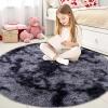 imageOLANLY Rainbow Round Rugs for Bedroom  Machine Washable 4x4 Feet Circle Area Rugs for Living Room Soft and Fluffy Shaggy Carpet for Teen Girls and Boys Nursery Rooms Dorms Home Decor AestheticLight Grey Tiedye