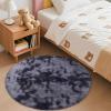 imageOLANLY Rainbow Round Rugs for Bedroom  Machine Washable 4x4 Feet Circle Area Rugs for Living Room Soft and Fluffy Shaggy Carpet for Teen Girls and Boys Nursery Rooms Dorms Home Decor AestheticLight Grey Tiedye