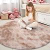 imageOLANLY Rainbow Round Rugs for Bedroom  Machine Washable 4x4 Feet Circle Area Rugs for Living Room Soft and Fluffy Shaggy Carpet for Teen Girls and Boys Nursery Rooms Dorms Home Decor AestheticBeige Tiedye