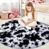 imageOLANLY Rainbow Round Rugs for Bedroom  Machine Washable 4x4 Feet Circle Area Rugs for Living Room Soft and Fluffy Shaggy Carpet for Teen Girls and Boys Nursery Rooms Dorms Home Decor AestheticBlackwhite Tiedye