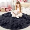 imageOLANLY Rainbow Round Rugs for Bedroom  Machine Washable 4x4 Feet Circle Area Rugs for Living Room Soft and Fluffy Shaggy Carpet for Teen Girls and Boys Nursery Rooms Dorms Home Decor AestheticDeep Grey Tiedye