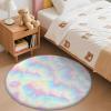 imageOLANLY Rainbow Round Rugs for Bedroom  Machine Washable 4x4 Feet Circle Area Rugs for Living Room Soft and Fluffy Shaggy Carpet for Teen Girls and Boys Nursery Rooms Dorms Home Decor AestheticRainbow