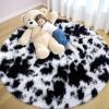 imageOLANLY Rainbow Round Rugs for Bedroom  Machine Washable 4x4 Feet Circle Area Rugs for Living Room Soft and Fluffy Shaggy Carpet for Teen Girls and Boys Nursery Rooms Dorms Home Decor AestheticBlackwhite Tiedye