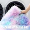 imageOLANLY Rainbow Round Rugs for Bedroom  Machine Washable 4x4 Feet Circle Area Rugs for Living Room Soft and Fluffy Shaggy Carpet for Teen Girls and Boys Nursery Rooms Dorms Home Decor AestheticPurple Rainbow