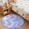 imageOLANLY Rainbow Round Rugs for Bedroom  Machine Washable 4x4 Feet Circle Area Rugs for Living Room Soft and Fluffy Shaggy Carpet for Teen Girls and Boys Nursery Rooms Dorms Home Decor AestheticPurple Rainbow