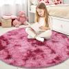 imageOLANLY Rainbow Round Rugs for Bedroom  Machine Washable 4x4 Feet Circle Area Rugs for Living Room Soft and Fluffy Shaggy Carpet for Teen Girls and Boys Nursery Rooms Dorms Home Decor AestheticPink Tiedye