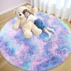 imageOLANLY Rainbow Round Rugs for Bedroom  Machine Washable 4x4 Feet Circle Area Rugs for Living Room Soft and Fluffy Shaggy Carpet for Teen Girls and Boys Nursery Rooms Dorms Home Decor AestheticPurple Rainbow