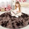 imageOLANLY Rainbow Round Rugs for Bedroom  Machine Washable 4x4 Feet Circle Area Rugs for Living Room Soft and Fluffy Shaggy Carpet for Teen Girls and Boys Nursery Rooms Dorms Home Decor AestheticCoffee Tiedye