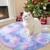 imageOLANLY Rainbow Round Rugs for Bedroom  Machine Washable 4x4 Feet Circle Area Rugs for Living Room Soft and Fluffy Shaggy Carpet for Teen Girls and Boys Nursery Rooms Dorms Home Decor AestheticPurple Rainbow