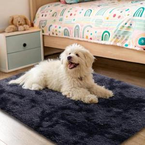 imageOLANLY Area Rugs for Living Room Bedroom Machine Washable 4x59 Feet Soft Fluffy Shaggy Bedside Rug Indoor Floor Carpet for Kids Girls and Boys Dorms Nursery Room Home Decor Aesthetic RainbowDeep Grey Tiedye