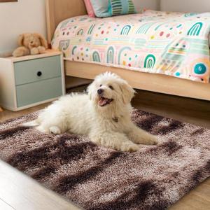imageOLANLY Area Rugs for Living Room Bedroom Machine Washable 4x59 Feet Soft Fluffy Shaggy Bedside Rug Indoor Floor Carpet for Kids Girls and Boys Dorms Nursery Room Home Decor Aesthetic RainbowCoffee Tiedye