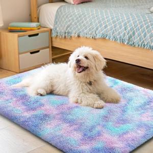 imageOLANLY Area Rugs for Living Room Bedroom Machine Washable 4x59 Feet Soft Fluffy Shaggy Bedside Rug Indoor Floor Carpet for Kids Girls and Boys Dorms Nursery Room Home Decor Aesthetic RainbowPurple Rainbow
