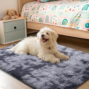 imageOLANLY Area Rugs for Living Room Bedroom Machine Washable 4x59 Feet Soft Fluffy Shaggy Bedside Rug Indoor Floor Carpet for Kids Girls and Boys Dorms Nursery Room Home Decor Aesthetic RainbowLight Grey Tiedye