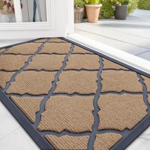 imageOLANLY Door Mat Indoor Outdoor Entrance Waterproof AllWeather Doormat Heavy Duty Sturdy Front Door Mat Low Profile Stain Resistant Easy Clean Patio Entryway Mat 295 x 17 Light BrownLight Brown