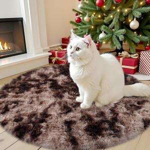 imageOLANLY Rainbow Round Rugs for Bedroom  Machine Washable 4x4 Feet Circle Area Rugs for Living Room Soft and Fluffy Shaggy Carpet for Teen Girls and Boys Nursery Rooms Dorms Home Decor AestheticCoffee Tiedye